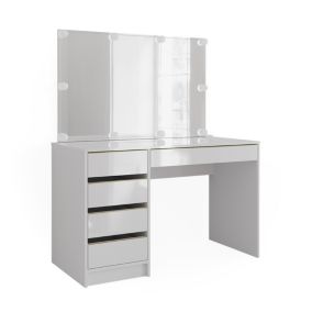 Vicco Coiffeuse Blanc/Or 55cm avec éclairage LED