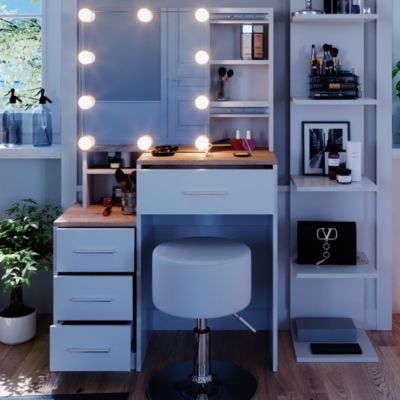 Vicco Coiffeuse Blanc/Sonoma 36cm avec éclairage LED et tabouret