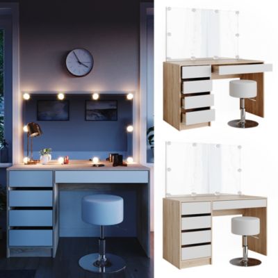 Vicco Coiffeuse Blanc/Sonoma 55cm avec éclairage LED et tabouret