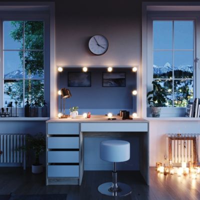 Vicco Coiffeuse Blanc/Sonoma 55cm avec éclairage LED et tabouret