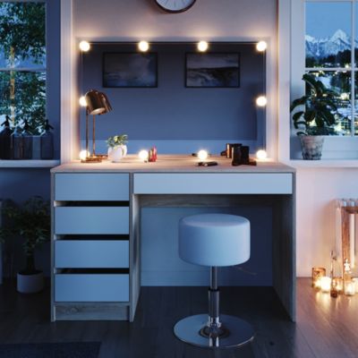 Vicco Coiffeuse Blanc/Sonoma 55cm avec éclairage LED et tabouret