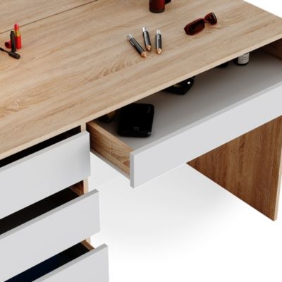 Vicco Coiffeuse Blanc/Sonoma 55cm avec éclairage LED et tabouret