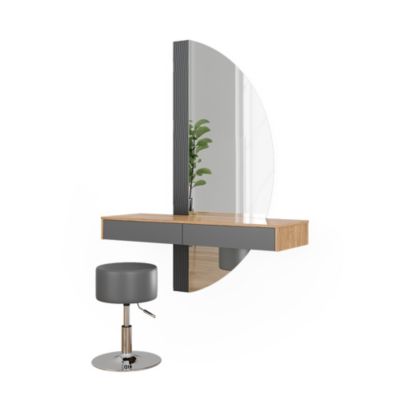 Vicco Coiffeuse Gris 120cm avec éclairage et tabouret