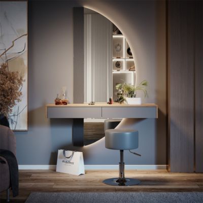 Vicco Coiffeuse Gris 120cm avec éclairage et tabouret