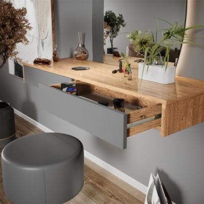 Vicco Coiffeuse Gris 120cm avec éclairage et tabouret