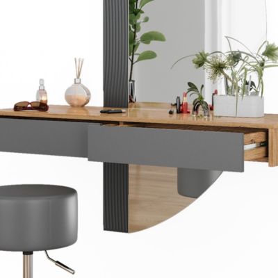 Vicco Coiffeuse Gris 120cm avec éclairage et tabouret