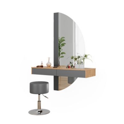 Vicco Coiffeuse Gris 120cm avec éclairage et tabouret