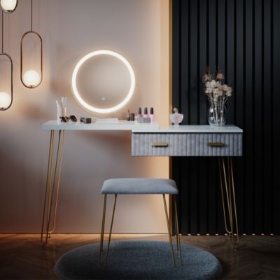 Coiffeuse Vicco Grace Avec Miroir LED Et Tabouret – Vert Clair – Pour Ado