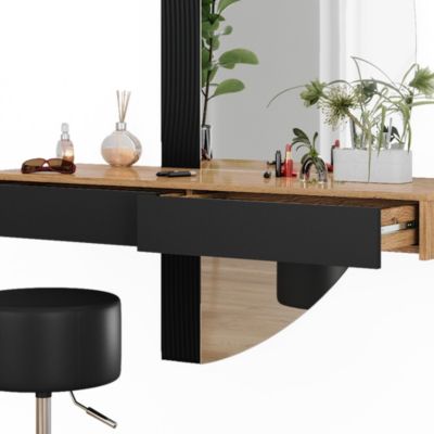 Coiffeuse Melora blanc/chêne 100cm avec miroir LED et tabouret Vicco
