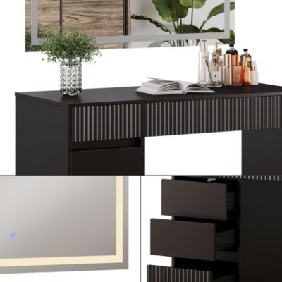 Vicco Coiffeuse Noir 120cm avec miroir LED