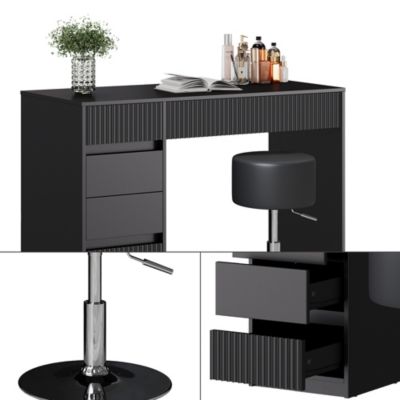 Vicco Coiffeuse Noir 120cm avec tabouret