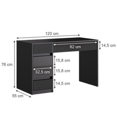 Vicco Coiffeuse Noir 120cm sans miroir