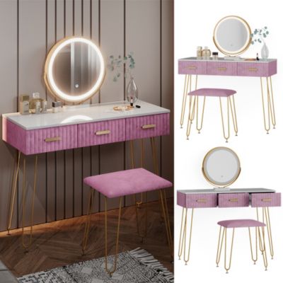 Vicco Coiffeuse Zoey, Rose, 120cm avec éclairage LED et tabouret