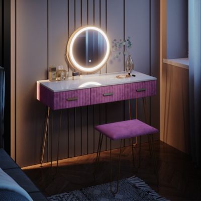 Vicco coiffeuse, blancsonoma, 36cm avec éclairage led et tabouret