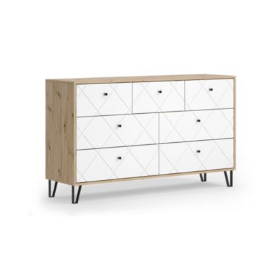 Vicco Commode avec tiroirs Artisan/Blanc 140.2x82.6cm avec 7 tiroirs