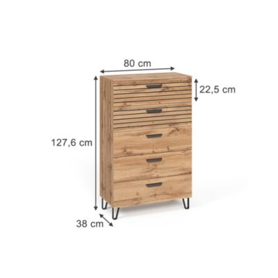 Vicco Commode avec tiroirs Chêne Wotan 80x127.6cm avec 5 tiroirs
