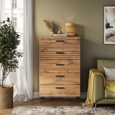 Vicco Commode avec tiroirs Chêne Wotan 80x127.6cm avec 5 tiroirs
