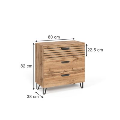 Vicco Commode Chêne Wotan 80x82cm avec 3 tiroirs