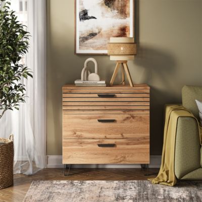 Vicco Commode Chêne Wotan 80x82cm avec 3 tiroirs