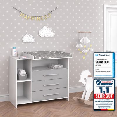 Vicco Commode à langer blanc/gris 113x100cm