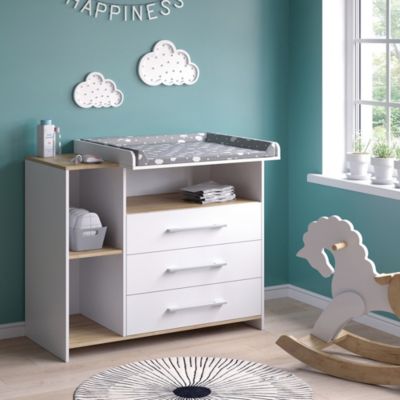 Vicco Commode à langer Chêne blanc/force de lor 113x93cm avec 3 tiroirs