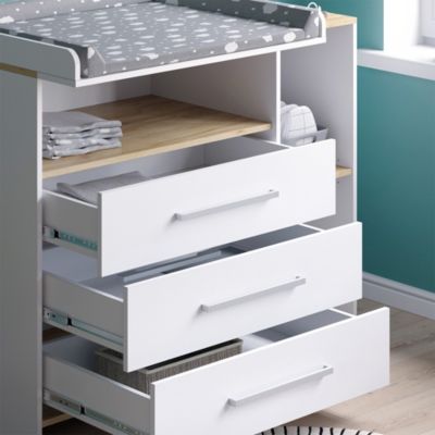 Vicco Commode à langer Chêne blanc/force de lor 113x93cm avec 3 tiroirs