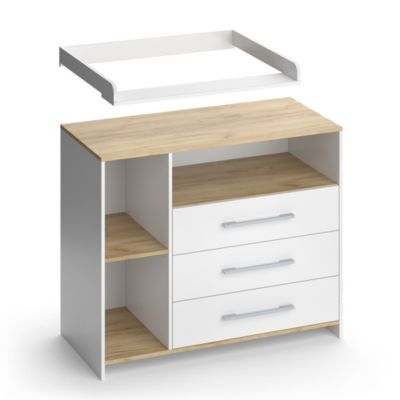 Vicco Commode à langer Chêne blanc/force de lor 113x93cm avec 3 tiroirs
