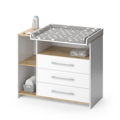 Vicco Commode à langer Chêne blanc/force de lor 113x93cm avec 3 tiroirs