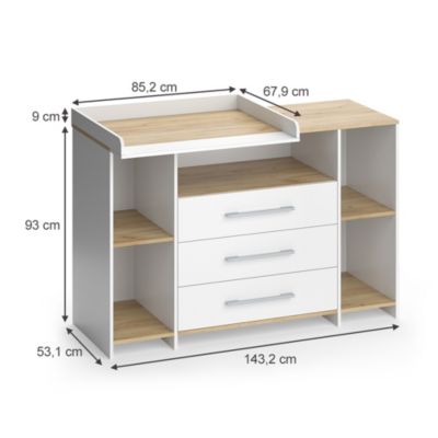 Vicco Commode à langer Chêne blanc/force de lor 143.2x93cm avec 3 tiroirs