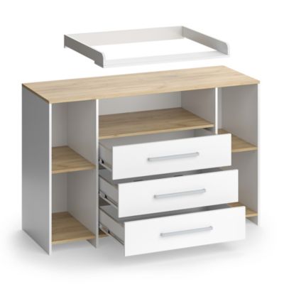 Vicco Commode à langer Chêne blanc/force de lor 143.2x93cm avec 3 tiroirs