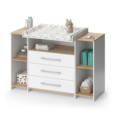 Vicco Commode à langer Chêne blanc/force de lor 143.2x93cm avec 3 tiroirs