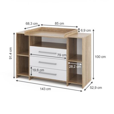 Vicco Commode à langer Sonoma 143x100cm XL avec tiroirs