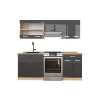 Vicco Cuisine Anthracite brillant/Chêne doré 200cm sans PT