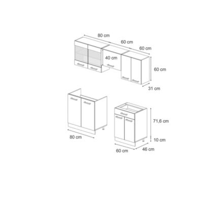 Vicco Cuisine Anthracite brillant/Chêne doré 200cm sans PT