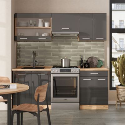 Vicco Cuisine Anthracite brillant/Chêne doré 200cm sans PT
