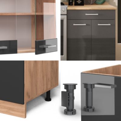 Vicco Cuisine Anthracite brillant/Chêne doré 200cm sans PT