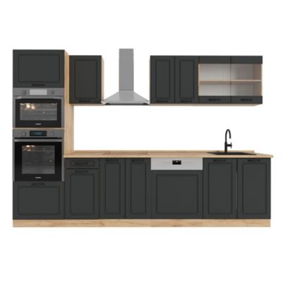 Vicco Bloc cuisine Noir Béton/Anthracite 180cm sans PT, R-Line | Noir
