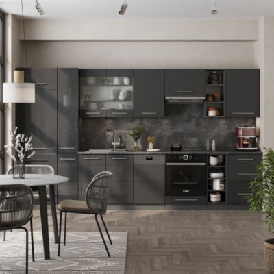 Vicco Cuisine en angle Fame-Line, Anthracite maison de campagne/blanc, 190x46cm sans PT | Leroy Merlin