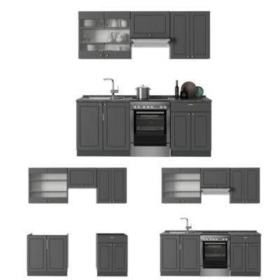 Vicco Cuisine Anthrazit-Gold Landhaus 200cm , PT Chêne