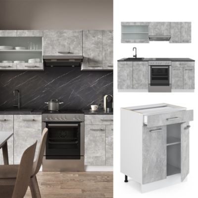 Vicco Cuisine Béton/blanc 200cm , PT Marbre