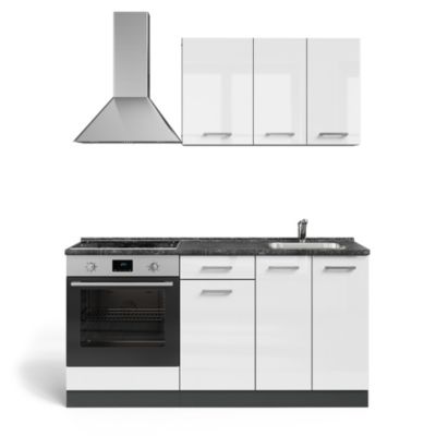 Vicco Cuisine Blanc brillant/Anthracite 160cm avec meuble four encastrable sans PT