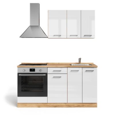 Vicco Cuisine Blanc brillant/Chêne doré 160cm avec meuble four et évier avec PL