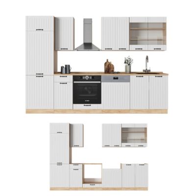 Vicco Cuisine Fame-Line, GrisBeige/Chêne doré, 300cm avec armoire haute