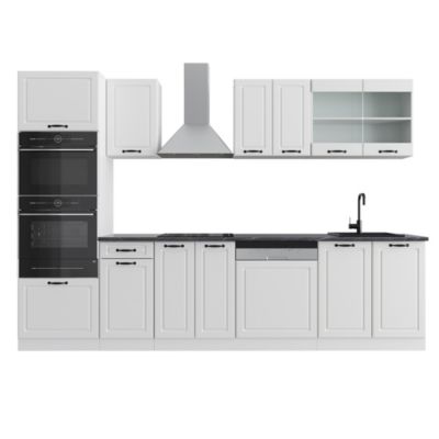 Vicco Cuisine Blanc campagne/blanc 300cm avec armoire haute, sans PT