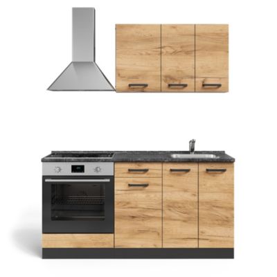 Vicco Cuisine Chêne doré/anthracite 160cm avec meuble four encastrable avec plan de travail