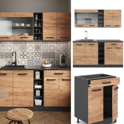 Vicco Cuisine Chêne doré/anthracite 160cm sans PT