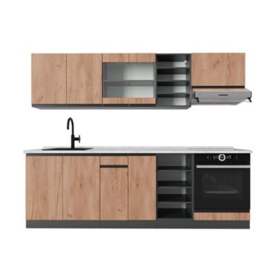 Vicco Cuisine Chêne doré/anthracite 240cm , PT Marbre