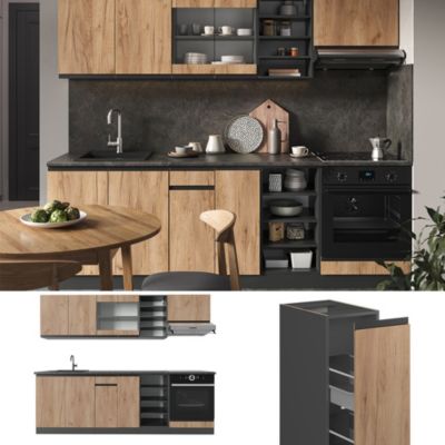 Vicco Cuisine Chêne doré/anthracite 240cm , PT Marbre