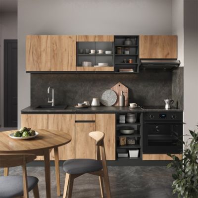Vicco Cuisine Chêne doré/anthracite 240cm , PT Marbre