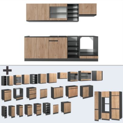 Vicco Cuisine Chêne doré/anthracite 240cm , PT Marbre
